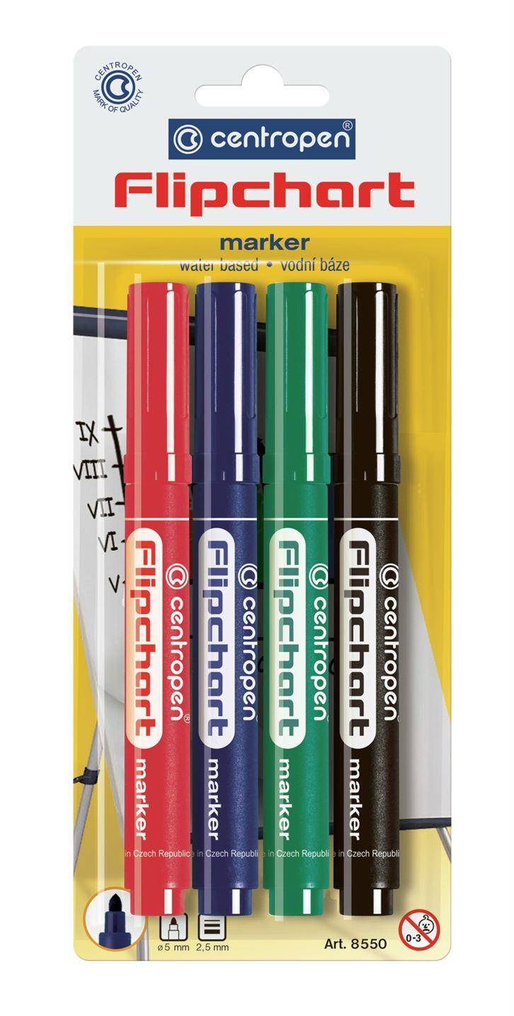 Set markere flipchart 4 cul. Centropen 8550, 2.5 mm