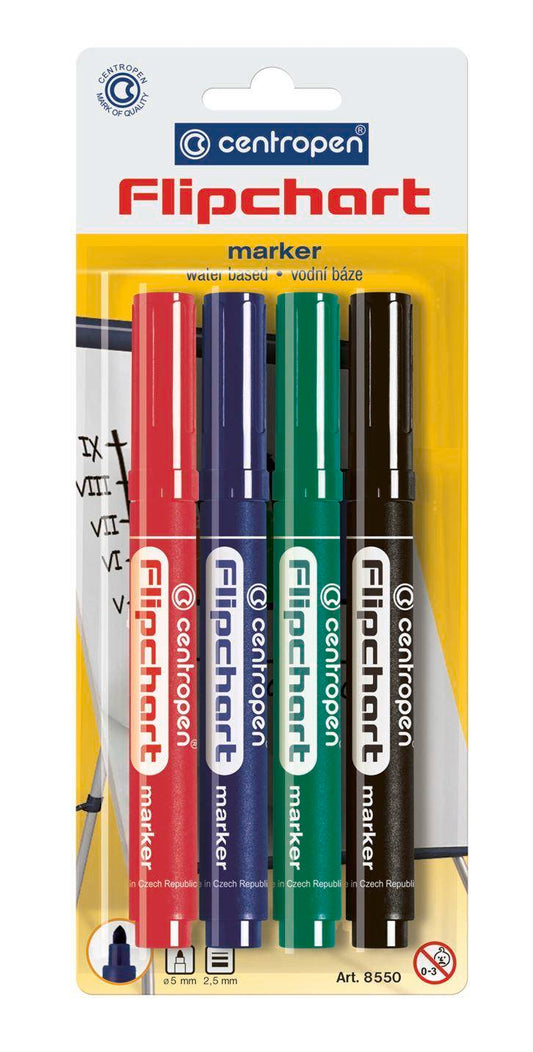 Set markere flipchart 4 cul. Centropen 8550, 2.5 mm