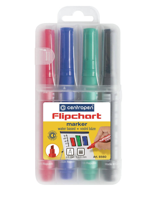 Set markere flipchart 4 cul. Centropen 8560, tesit 1-4 mm