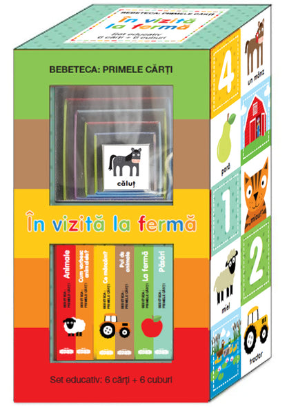 Bebeteca. In vizita la ferma. Set educativ 6 carti + 6 cuburi