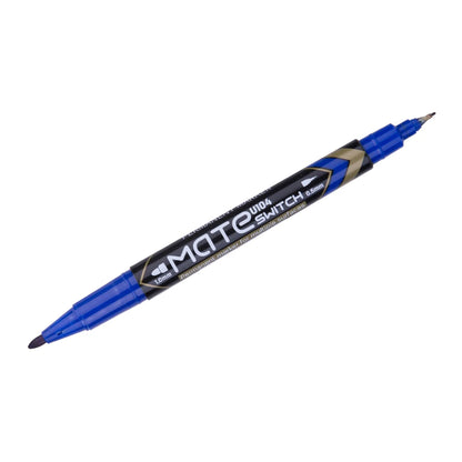 Marker permanent DELI Mate, dublu, 1.0/0.5mm, albastru