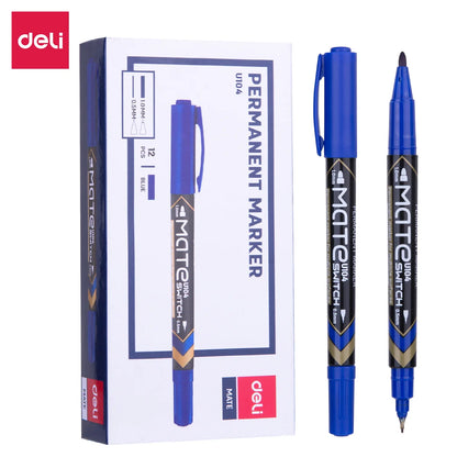 Marker permanent DELI Mate, dublu, 1.0/0.5mm, albastru