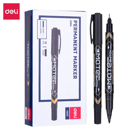 Marker permanent DELI Mate, dublu, 1.0/0.5mm, negru